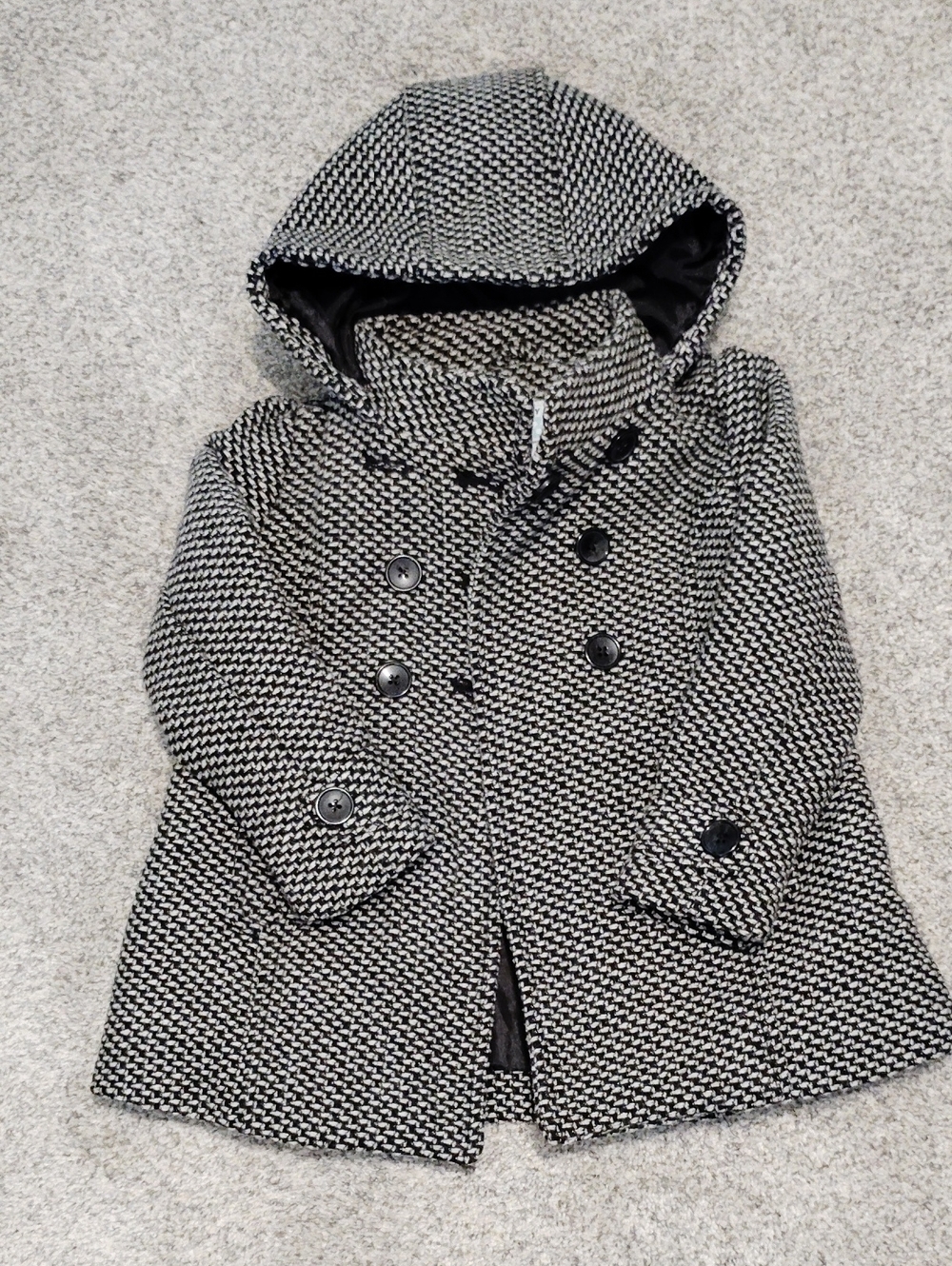 Old Navy Black & White Hooded Double-Breasted Pea Coat - Kids